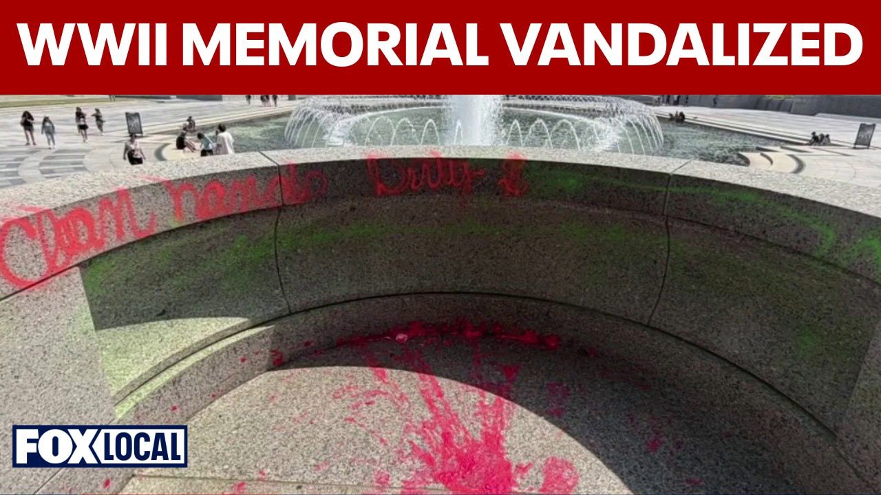 WWII Memorial vandalized: Video shows woman spray-painting monument on National Mall